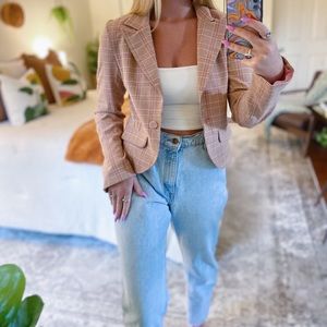 Vintage Plaid Blazer in Pink and Tan